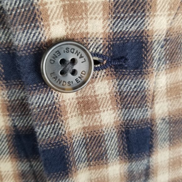 Men's Lands' End Flannel Pajama Shirt Long Sleeve Flannel Size Medium Blue Plaid - Picture 5 of 8